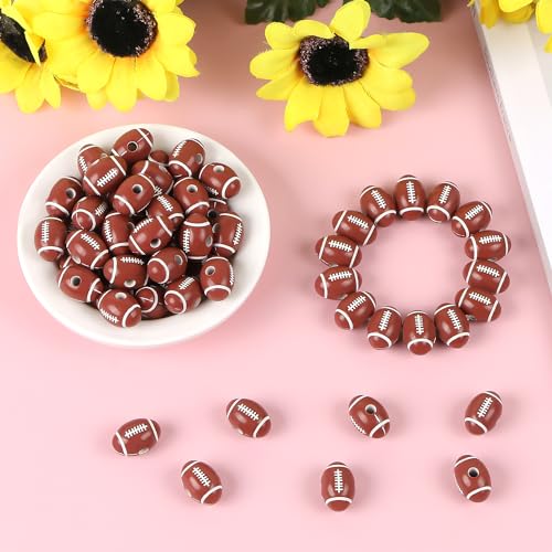 100pcs 18mm Football Beads with 5.5 Yard Elastic Rope,Acrylic Sports Beads DIY Spacer for Necklace Bracelet Keychains Handmade Jewelry Making Accessories Craft Supplies(Rugby) - color: Rugby