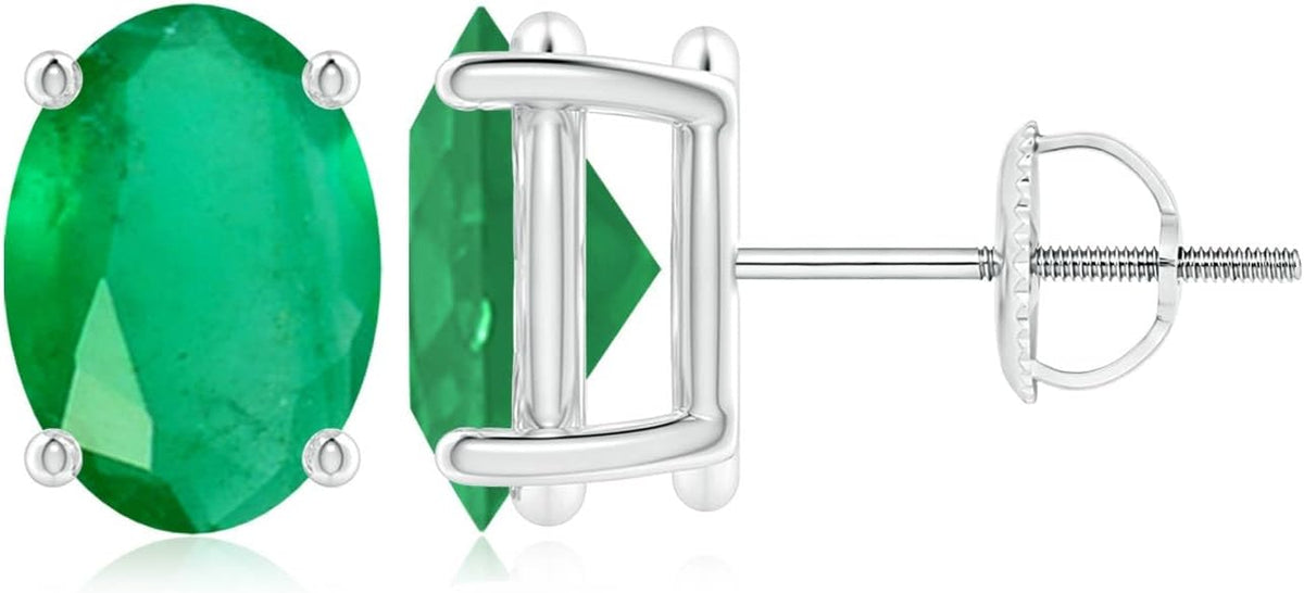ANGARA Natural Emerald Earrings for Women | Oval Shape Emerald Classic Earrings in 14K Solid Gold/Platinum | May Birthday, Anniversary, Gemstone Jewellery Gift