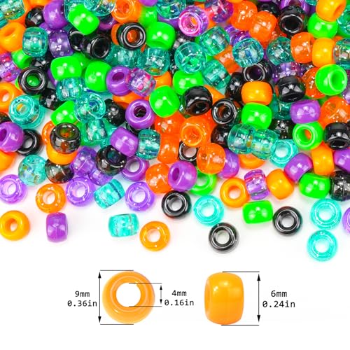 1000Pcs Halloween Pony Beads Bulk – 6x9mm Kandi Beads in Orange, Black, Purple, Green for Bracelets, Hair Braids, Jewelry Making, DIY Crafts, Party Supplies - color: Halloween Edition