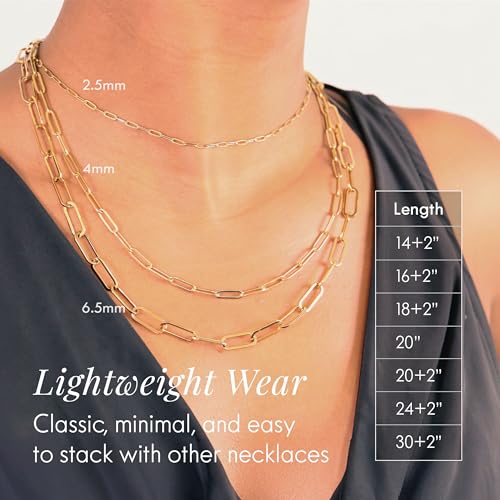 Destin Jewelry Paperclip Chain Necklace for Women, Waterproof 18K Gold Plated Stainless Steel, Hypoallergenic, Adjustable Layering Chain, Tarnish-Resistant, 2.5–6.5mm - color: 18K Yellow Gold Plated Stainless Steel, size: 20" + 2", style: 2.5 MM