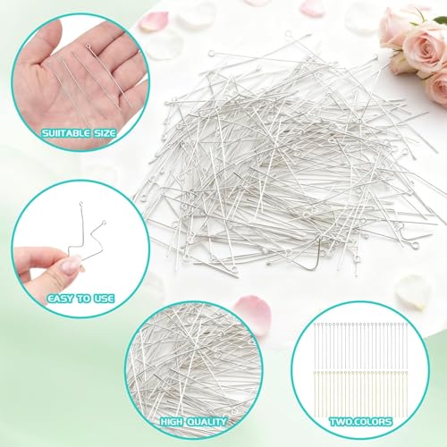 100PCS 2.75 Inch Stainless Steel Eye Pins for Jewelry Making, 70mm Metal Wire Eyepins, DIY Earring Beading Findings, 21 Gauge Open Eye Head Pins, 0.7mm Long Wire Eye Pins, Beading Pins for Jewelry DIY