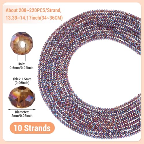 FASHEWELRY 10 Strands Briolette Crystal Glass Beads 2mm Rondelle Faceted Glass Spacer Beads Full Rainbow Plated for Necklace Bracelet Jewelry Making (Dark Slate Blue) - color: Dark Slate Blue, size: 2mm
