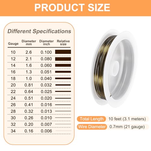 HARFINGTON 10ft Jewelry Wire, 22 Gauge (0.7mm) Brass Craft Soft Metal Tarnish Resistant Copper Beading Wire for Jewelry Making Supplies Crafting, Ancient Blue - color: Ancient Blue, size: 21 Gauge x 10ft