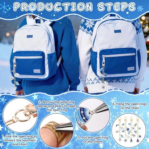 AUGSUN 189 Pcs Christmas Winter Keychain Making Kit, Charm Jewelry Chain 60 Charms 12 Keychain Clips Hooks 15 Extender Chains 100 Jump Ring and Jewelry Plier for DIY Crafts Accessories Holiday Gifts - style: Winter