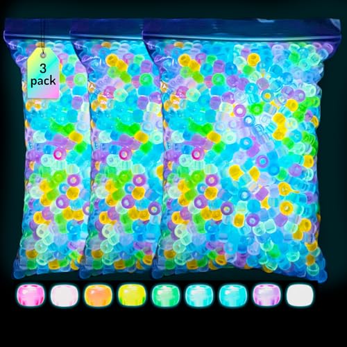 3200+pcs Glow in The Dark Pony Beads for Bracelets, 6x9mm Acrylic Neon Halloween Beads Rave Kandi Charms Kids Hair UV Bead for Braids Girls DIY Jewelry Making Crafts Party Supplies - color: Glow in The Dark 3200pcs