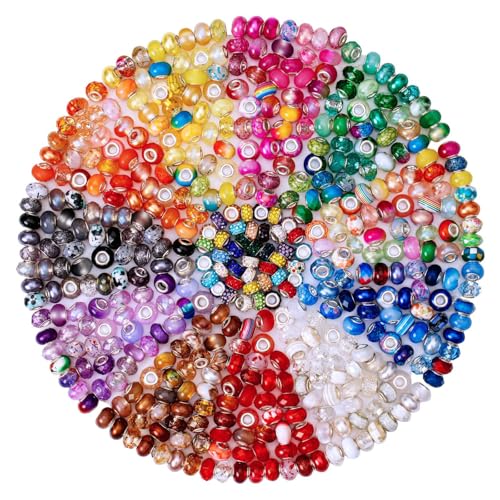 ZHIYUXI 12Styles Large Hole Beads for Jewelry Making European Big Hole Lampwork Spacer Rhinestone Bead for DIY Necklace Bracelet - color: A-12Styles