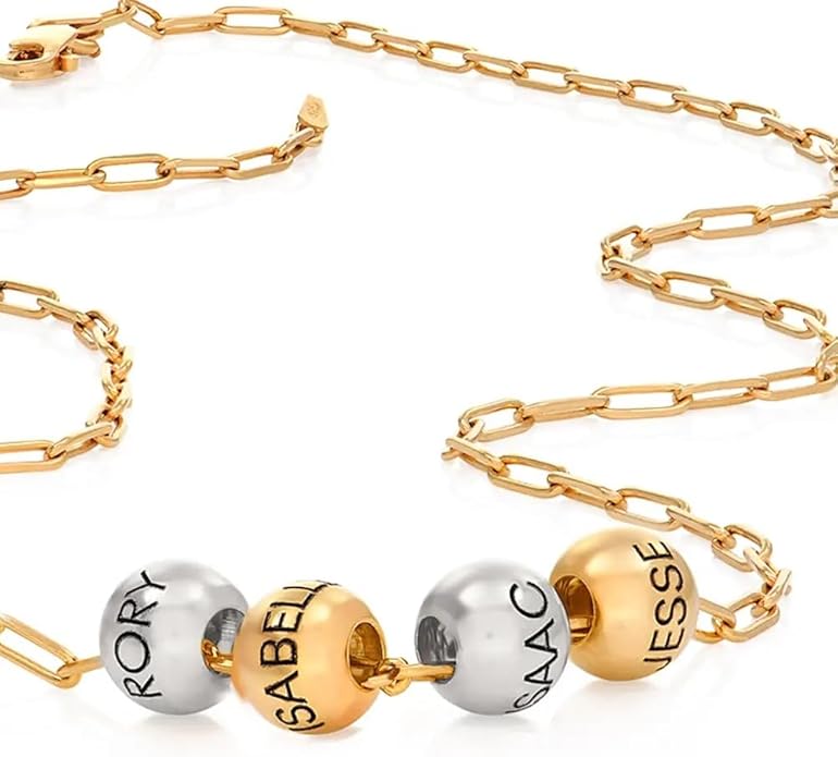 MyNameNecklace Personalized The Balance Charm Necklace with Custom Engraved Beads - Cable/Link Chain - Dainty Gift for Mom, Her - Jewelry for Christmas