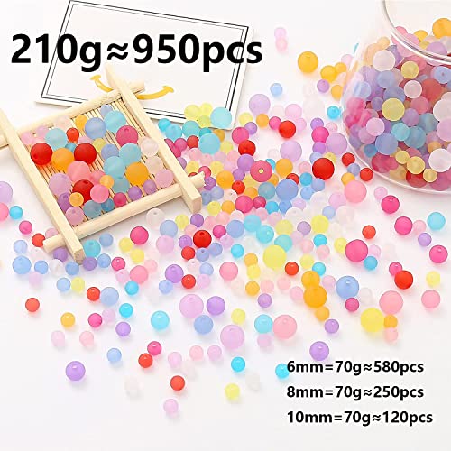 950 Pcs Colourful Acrylic Round Beads, Matte Colorful Frosted Beads, Transparent Frosted Beads for Jewellery Making DIY Necklaces Bracelet (Matte Transparent Colourful/Mixed) - color: Matt transparent colourful / mixed