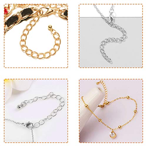 100pcs 50mm x 4mm Extender Chains Tail Chain Removable Extension Chain for DIY Jewelry Making Necklace Bracelet Anklet Key Chain(Gold & Silver)