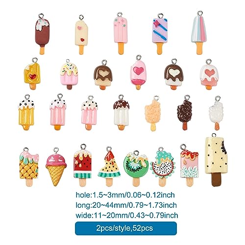 Craftdady Resin Plastic Miniature Food Snack Pendants Charms Ice Drink Juice Pendants Cute Bottle Fruit Keychain Charms Hang Ornament for DIY Craft Earring Bracelet Necklace Jewelry Making - color: Mixed Color Ice Lolly (26 Styles)