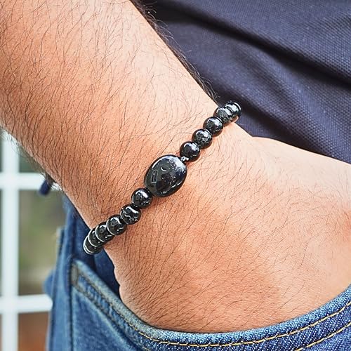 Black Obisidian Bracelets for Men 8" Inch Full Stretch Healing Crystal Bracelet, Beaded Charm Bracelet for Men Gifts Fathers Day Anniversary Birthday Gifts for Him - color: Black Obsidian & Black Onyx Charm Bracelets