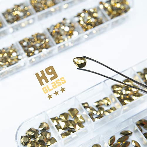qiipii Old Golden Nail Rhinestones 120 Multi Shapes Flatback Gems K9 Glass Stones Metallic Gold Round Beads Diamonds Jewels Crystals w Pick Pen Charms for Nails Faces Eyes Makeup Crafts Clothes Shoes - color: Metallic Golden, size: A Set