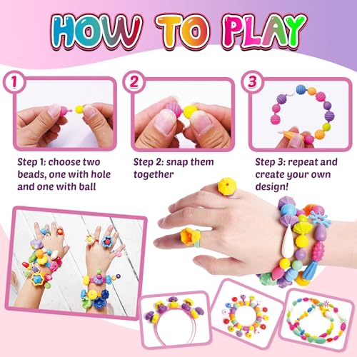 FUNZBO 850pcs Pop Beads - Jewelry Making Kit for 3 4 5 6 7 8 Year Old Little Girls, Arts and Crafts Toys for Kids, Necklace Bracelet Ring Hairband Creativity Snap Set, Birthday Gifts for Kids - size: X-Large