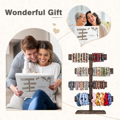 LadyRosian 4 Tier Wooden Display Jewelry Accessory Stand Jewelry Bracelet Holder Bangle Watch Necklace Storage Jewelry Holder Stand Display Organizer (Brown-4 layers) - color: Brown 4-Tier