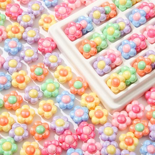 150pcs Ab Color Flower Acrylic Beads Rainbow Sun Flower Beads for Jewelry Making Handmade DIY Bracelet, Charms Keychain Craft Supplies (Sun Flower) - color: sun flower