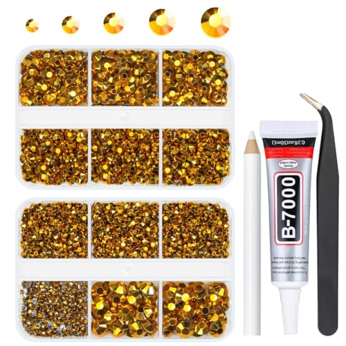 qiipii Gold Resin Flatback Rhinestones for Bedazzling Crafting Metallic Golden Flatback Jelly Stones 2mm 3mm 4mm 5mm 6mm Non-Hotfix Golden Gems for Nails Face Eyes Makeup Tumblers Bottles DIY Crafts - color: Bright Gold