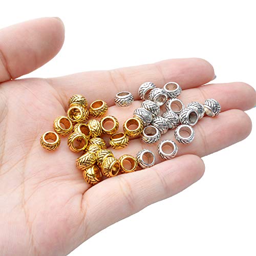 100pcs Tibetan Alloy Large Hole Rondelle Spacer Beads European Tube Spacers Column Loose Beads Jewelry Beads Spacers for Bracelet DIY Jewelry Making(7.5×4.5mm, Hole:4.5mm)
