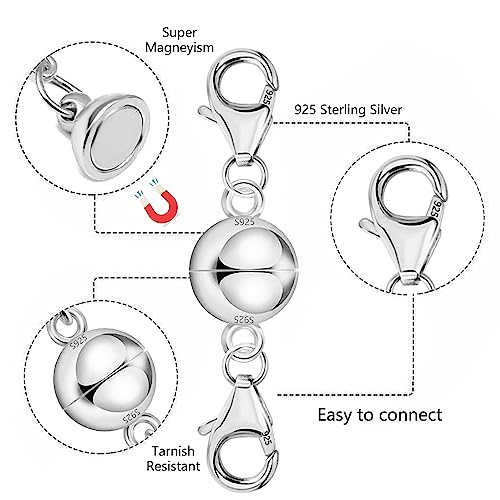 Necklace Extender Magnetic Necklace Clasps and Closures 14K Gold Plated 925 Sterling Silver Extension Magnetic Jewelry Clasps for Bracelet Extenders - color: B-Silver