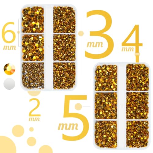 qiipii Gold Resin Flatback Rhinestones for Bedazzling Crafting Metallic Golden Flatback Jelly Stones 2mm 3mm 4mm 5mm 6mm Non-Hotfix Golden Gems for Nails Face Eyes Makeup Tumblers Bottles DIY Crafts - color: Bright Gold