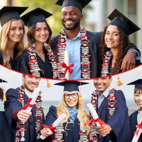 Graduation Candy Lei Making Kit Class of 2026 DIY Lei PE Bags Tubing Money Leis 2026 Graduation Ribbon Necklace Include 2 x 5 ft PE Bags 90 Pcs Flower Accessories for Grad Party Supplies (Black, Red) - color: Black, Red