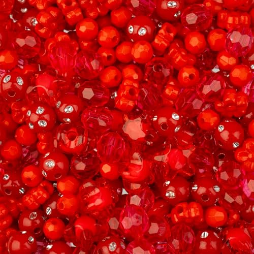 260pcs John Bead Assorted Red Star Plastic Beads for DIY Craft Jewelry Bracelet Necklace Making - color: Red
