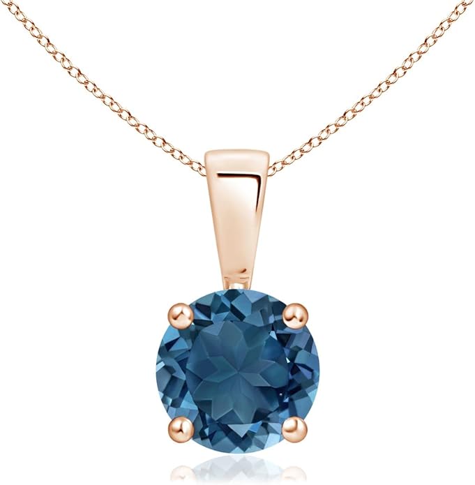 Angara Natural Blue Topaz Solitaire Pendant for Women | Classic Prong-Set Round Blue Topaz Pendant in 14K Solid Gold/Silver/Platinum With 18" Chain | December Birthday, Gemstone Jewelry Gift