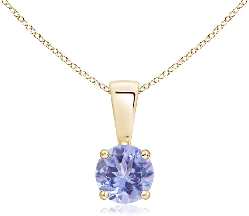 Angara Natural Tanzanite Solitaire Pendant for Women | Round Tanzanite Solitaire Pendant Necklace in 14K Solid Gold/Silver/Platinum With 18" Chain | December Birthday, Gemstone Jewelry Gift