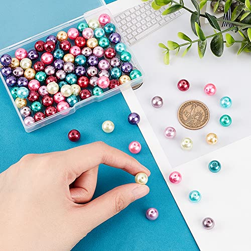 PH PandaHall 10mm Pearl Beads 100pcs Craft Pearls Satin Luster Faux Pearl Beads Mixed Round Glass Pearl Beads Dyed Loose Spacer Beads Pearlized Beads for Jewelry Necklace Craft Making Vase Fillers - size: 10mm