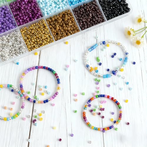 Rainbow Color 3mm Seed Beads, 5200Pcs Glass Seed Beads Kit with Storage Box for DIY Necklace Bracelet Crafts - color: Rainbow
