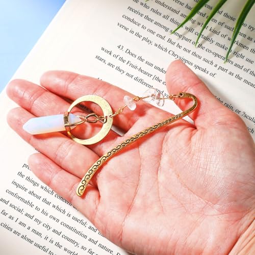 Vintage Metal Bookmark Pendant with Natural Crystal Stones White Clear Quartz Bead Chain–Elegant Bookmarks for Women,Men,Book Lovers,Teachers and Girls(White Tassel) - style: White Tassel