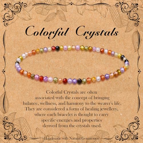 BONNY BOXX Natural Genuine Gemstone Faceted Round Beads Bracelets, 3mm Adjustable Stretchy Tiny Faceted Black Tourmaline Bracelet, Healing Crystal Reiki Chakra Dainty Jewelry Fashion Gifts - color: Colorful Crystals