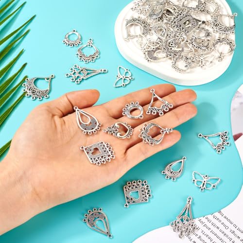 KISSITTY Tibetan Style Alloy Chandelier Component Links for Jewelry Making - color: Antique Silver # Mixed Shape 2