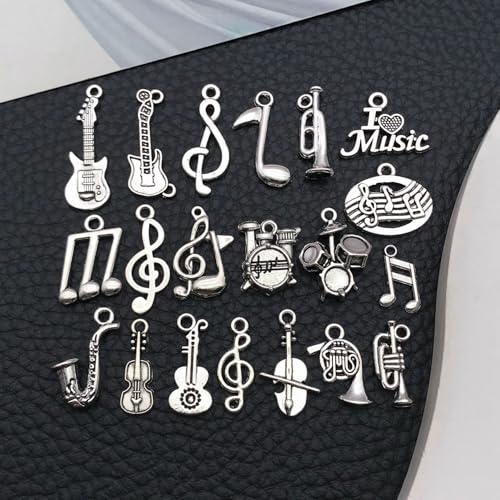WOCRAFT 60pcs Antique Silver Music Bracelet Charms for Jewelry Making Sets DIY Necklace Bracelet Keychain Crafting Charms Kit Craft Supplies (SN893) - color: Antique Silver, size: Music Charms