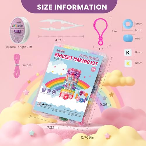 Gionlion 1000PCS Pony Beads Bulk Bracelet Making Kit, 24 Colors Kandi Beads for Bracelets and Jewelry Making, Letter Beads and Charms for DIY Hair Braiding, Craft and Gift for Girls