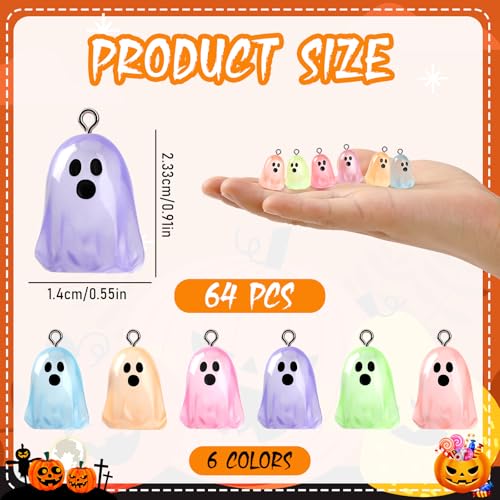 Augshy 64 Pcs Halloween Ghost Charms, Resin Ghost Charms Luminous Ghost Beads Halloween Pendant Bulk Glow in The Dark Ornament for DIY Bracelet Necklace Earrings Jewelry Making Accessories Decorations - style: Halloween Style