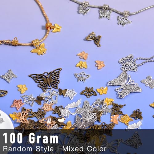 stino 100g Metal Pendant Charms for Jewelry Making, Bulk Silver & Gold Plated Charms for Braclet Necklace Crafts, Animal Plant Flower Pet and so on - color: Butterfly Mixed Color