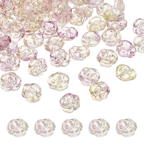 uxcell 50 Pcs Rose Beads, 0.55" Glass Flower Rose Charm Carved Loose Spacer Crystal Craft Beads for DIY Jewelry Making Bracelet Beading Projects Supplies, Purple - color: Purple