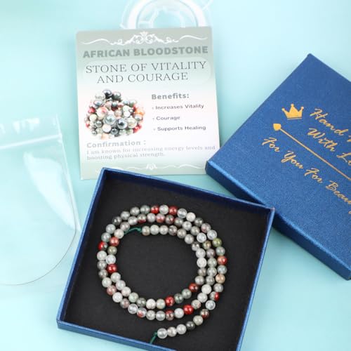 Natural Stone Beads Round Genuine Real Stone Beading Strand Loose Gemstones DIY Smooth Bead for Bracelet Necklace Earrings Jewelry Making (African Bloodstone, 4mm 90 Pieces) - color: African Bloodstone, size: 4mm 90pcs