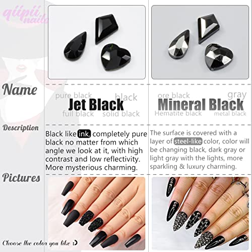 2630Pcs Mine Black Nail Rhinestones 120 Multi Shapes Metallic Black Big Gems Nail Charms +2510 Flatback Rhinestones Round Beads K9 Glass Stones Nail Art Diamonds jewels for Nails Eyes Makeup Crafts - color: Metallic Black, size: A Set
