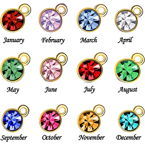 BetterJonny 120 Pieces Crystal Birthstone Charms Beads, 12 Colors Round Crystal Charm with Rings Handmade Jewelry Pendants for Jewelry Necklace Bracelet Earring Making - color: （#A）Gold Round