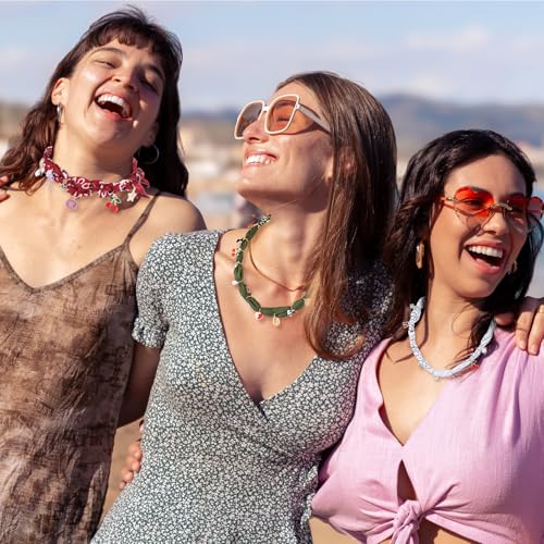 Misdary 276 Pcs DIY Bandana Necklace Scarf with Charm Choker with Pearl Western Cowgirl Boho Gold Charms Resin Charms Sea Shell Charm Adjustable Jewelry Scarf Necklaces Bandanas for Women Men