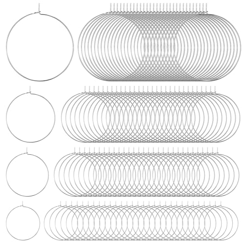 120 Pcs Earring Making Hoops, 20mm 25mm 30mm 35mm Earring Hoops for Jewelry Making, Round Hoop Earrings Findings, Wine Glass Charm Rings Open Earrings Beading Hoop for DIY Jewelry Crafts (Silver)