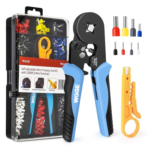 WGGE Ferrule Crimping Tool Kit, AWG 23-7 Self-adjustable Ratchet Wire Ferrule Crimper Plier Set with 1200pcs Wire Terminals Crimping Connectors Wire Ends Ferrules