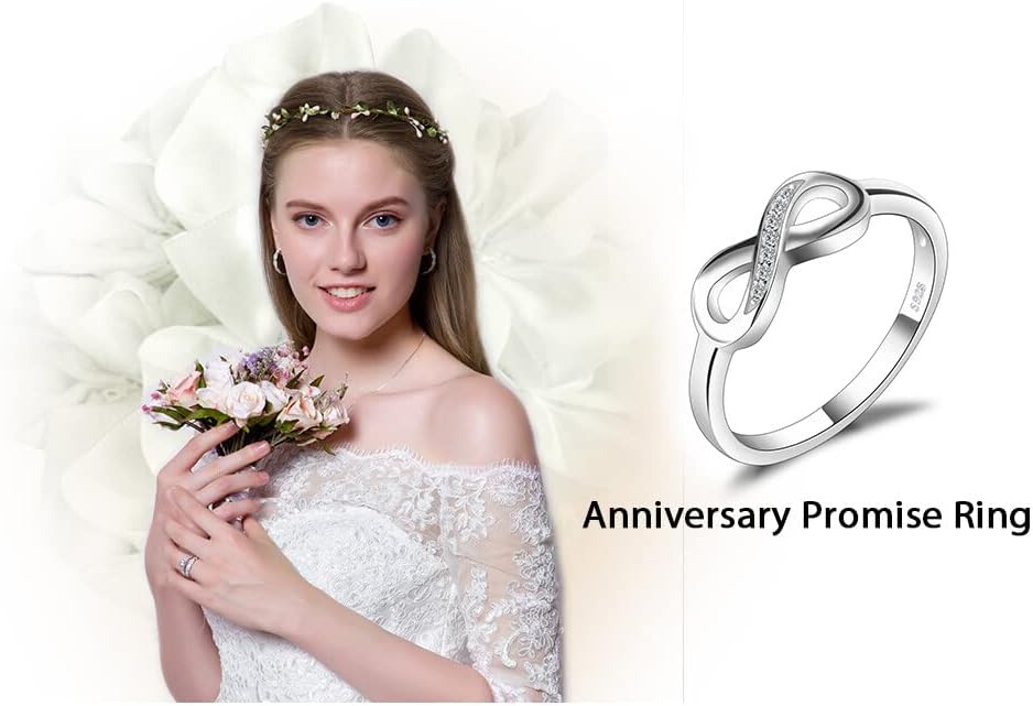 JewelryPalace 14k White Yellow Rose Gold Plated 925 Sterling Silver Rings for Women, Cubic Zirconia Promise Rings for Her, Stackable Wedding Bands Rings for Women Infinity Forever Love Knot Ring