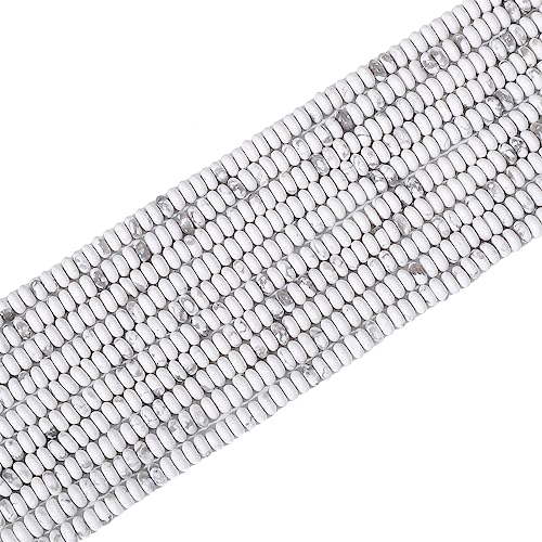 BEADIA Natural White Howlite Disk Stone Beads 4x2mm 160pcs Rondelle Loose Semi Gemstone Beads for Jewelry Making Design - color: White Howlite
