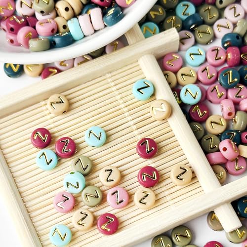200PCS Letter Beads,4x7mm Colorful Round Acrylic Alphabet Beads Letter Z Beads with Letters for Bracelet Making Necklace Keychain Jewelry DIY (Letter Z) - color: Letter Z
