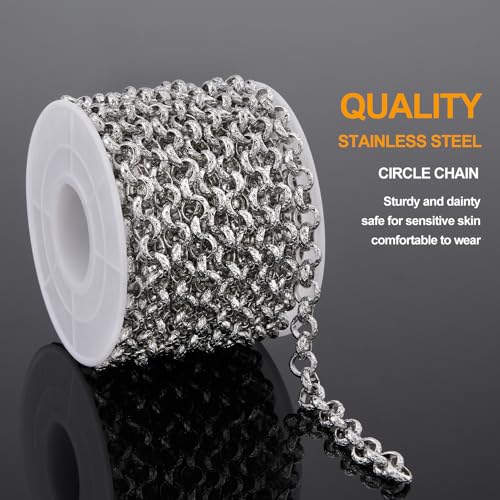 KYUNHOO 16.4 Feet Embossed Circle Chain for Jewelry Making Stainless Steel Bracelet Crafting Chain Silver Jewelry Findings for Men Women DIY Necklace Earrings - color: Circle Silver