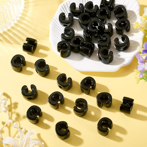 30Pcs Large Hole Letter Beads Black Acrylic European Beads 3D Letters C Chunky Bead Initial Alphabet Bead for Key Chains Bracelets Necklace DIY Craft Bag Charm Kit Arts Projects - color: Black-C