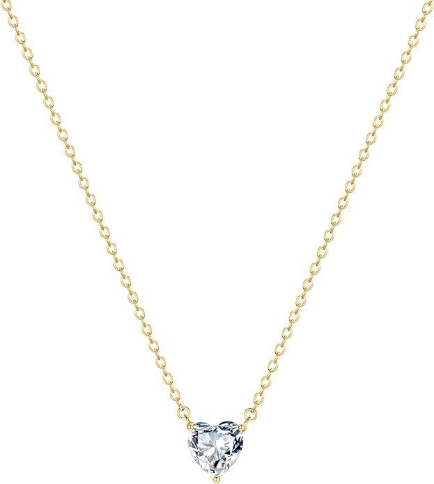 Zeffy Cute Heart Necklace 18k Gold/Silver Plated Tiny Heart Pendant Choker Necklaces Gold Love Heart Chain Necklace for Women Dainty Gold Jewelry Valentines Day Gifts for Women Girls Teen Girls
