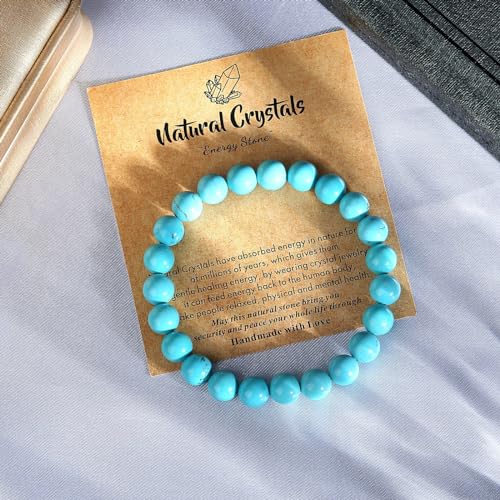 MAIBAOTA Healing Crystal Bracelet for Women Men, 8/4 mm Natural Stone Beaded Bracelets, Jewelry Birthday Gifts, Round Gemstones Stretch Bracelets - color: Green-Turquoise, size: 8 mm